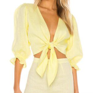 Faithfull the Brand Jacinta Butter Yellow Linen Crop Top S Small